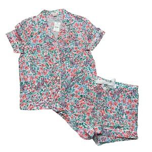 J.CREW Pajama Set Womens Size S Multicolor Floral Short Sleeve Cotton Spring NEW